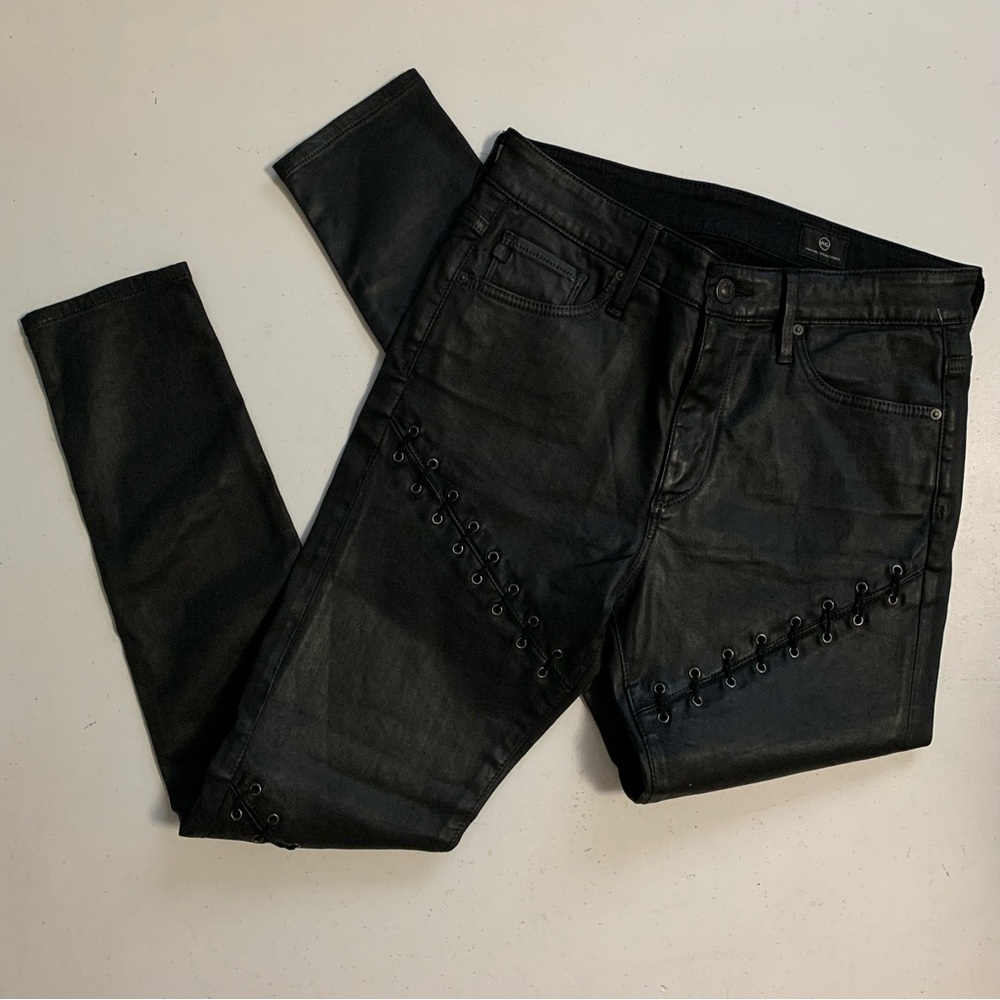 Ag Adriano Goldschmied Black Grommet Lace-Up Coated Skinny Jeans Size 27 NWOT